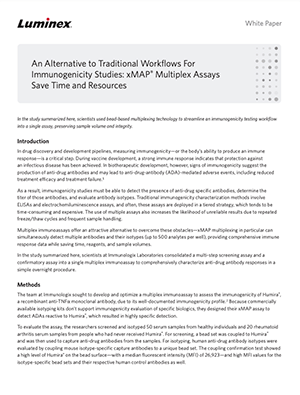 White Paper: An Alternative to Traditional Workflows for Immunogenicity Studies: xMAP® Multiplex Assays Save Time and Resources